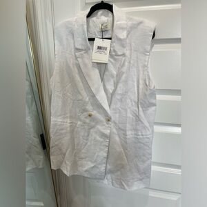 Dissh White linen vest double breasted CASSIA 6 medium